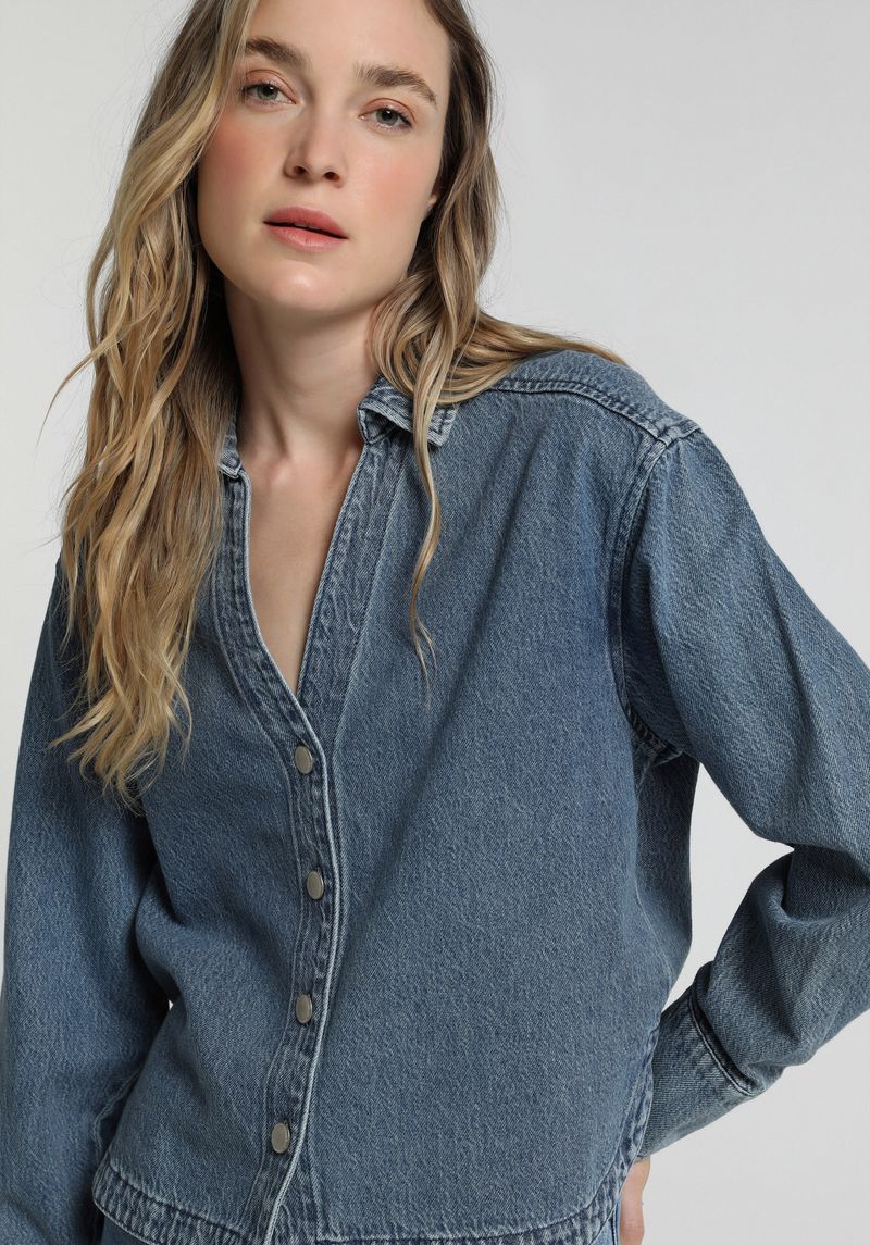 Oversize gömlek, kadın light indigo denim